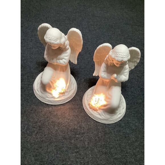 Vintage Lighted Set of 2 Porcelain Angels - Picture 8 of 8